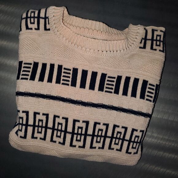 Vintage Dunhill Black Cream Geometric Sweater Textured Knit Scotland Large - Picture 5 of 10